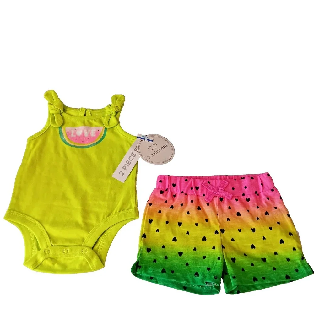 Koala Baby Watermelon Bodysuit Shorts Set 0-3 Months‎ Neon Y2K Kidcore Rainbow